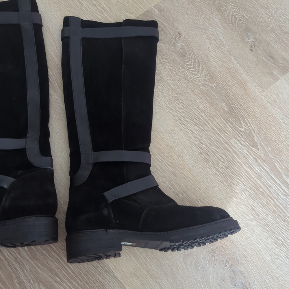 Free People Tristie Buckle Boot Tall Suede Leather Straps Lug Sole Black 6.5, 7 - Picture 6 of 11